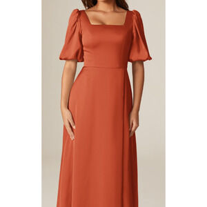 AW BRIDAL 8 M tangerine orange Etta satin wedding formal party maxi dress b138